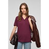 Grimelange ALINE Kadın %100 organik Pamuk Derin V Yakalı Comfort Fit Bordo T-Shirt - XL