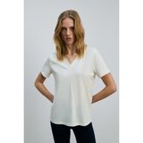 Grimelange Alıne Kadın %100 Organik Pamuk Derin V Yakalı Comfort Fit Ekru T-Shirt - XS