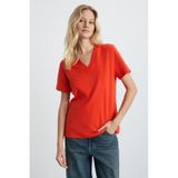 GRIMELANGE Alıne Kadın %100 Organik Pamuk Derin V Yakalı Comfort Fit Kırmızı T-shirt