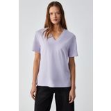 GRIMELANGE ALINE Kadın %100 organik Pamuk Derin V Yakalı Comfort Fit Lila T-Shirt