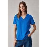 Grimelange ALINE Kadın %100 organik Pamuk Derin V Yakalı Comfort Fit Parlament Mavi T-Shirt - Parlement Mavi