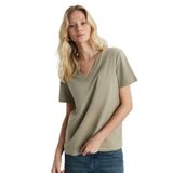 Grimelange Aline Kadın%100 Organik Pamuk Derin V Yakalı Comfort Fit T-shirt, Bej, XS