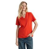 Grimelange Aline Kadın%100 Organik Pamuk Derin V Yakalı Comfort Fit T-shirt, Kırmızı, XS