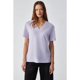 Grimelange Aline Kadın%100 organik Pamuk Derin V Yakalı Comfort Fit T-Shirt, Lila, XS