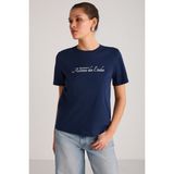 Grimelange Alma Kadın Regular Baskılı Lacivert T-Shirt