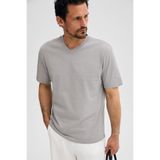 GRIMELANGE ALMERI Erkek %100 Pamuk Yumuşak Kumaşlı V Yakalı Gri T-Shirt