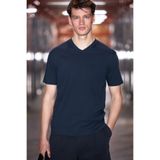 GRIMELANGE ALMERI Erkek %100 Pamuk Yumuşak Kumaşlı V Yakalı Lacivert T-Shirt