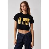 GRIMELANGE AMBESSA Kadın Bisiklet Yaka Oversize Siyah T-Shirt