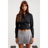 Grimelange Amethyst Kadın %100 Pamuk Slim Fit Poplin Crop Siyah Gömlek - XS
