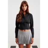 Grimelange Amethyst Kadın %100 Pamuk Slim Fit Poplin Crop Siyah Gömlek