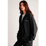 GRIMELANGE Ametıs Kadın Nakış Yazı Detaylı Organik Pamuk Oversize Kapüşonlu Siyah Sweatshirt