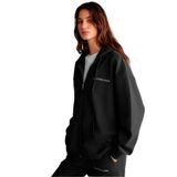 Grimelange Ametis Kadın Nakış Yazı Detaylı Organik Pamuk Oversize Kapüşonlu Sweatshirt, Siyah, XS