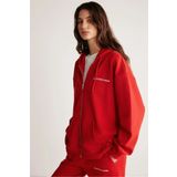 GRIMELANGE Ametıs Kadın Oversize Organik Pamuklu Metal Fermuarlı Kapüşonlu Kırmızı Sweatshirt