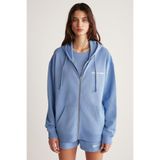 GRIMELANGE Ametıs Kadın Oversize Organik Pamuklu Metal Fermuarlı Kapüşonlu Mavi Sweatshirt