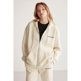 Grimelange Ametis Kadın Oversize Organik Pamuklu Metal Fermuarlı Kapüşonlu Sweatshirt, Vanilya, XS