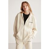 GRIMELANGE Ametıs Kadın Oversize Organik Pamuklu Metal Fermuarlı Kapüşonlu Vanilya Sweatshirt