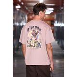 GRIMELANGE AMIDIO Erkek %100 Organik Pamuklu Baskı Detaylı Regular Fit Yuvarlak Yaka Pudra T-Shirt