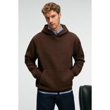 Grimelange AMOS Erkek Yumuşak Kumaşlı 3 İplik Oversize Kapüşonlu Kanguru Cepli Acı Kahve Sweatshirt - 2XL