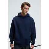 Grimelange AMOS Erkek Yumuşak Kumaşlı 3 İplik Oversize Kapüşonlu Kanguru Cepli Lacivert Sweatshirt - XL