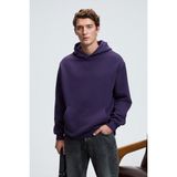 Grimelange AMOS Erkek Yumuşak Kumaşlı 3 İplik Oversize Kapüşonlu Kanguru Cepli Mor Sweatshirt - XL