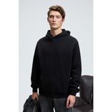 Grimelange AMOS Erkek Yumuşak Kumaşlı 3 İplik Oversize Kapüşonlu Kanguru Cepli Siyah Sweatshirt - XL