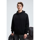 GRIMELANGE AMOS Erkek Yumuşak Kumaşlı 3 İplik Oversize Kapüşonlu Kanguru Cepli Siyah Sweatshirt