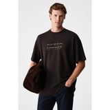 Grimelange Angles Erkek %100 Organik Pamuk Baskılı Bisiklet Yakalı Oversize Acı Kahve T-Shirt