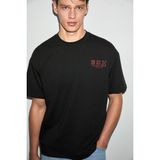 Grimelange Antonıo Erkek Baskı Detaylı %100 Organik Pamuk 3 Iplik Örme Oversize Siyah T-Shirt - 2XL