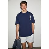 GRIMELANGE ANTONIO Erkek Baskı Detaylı %100 Organik Pamuk Örme Oversize Lacivert T-Shirt