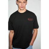 GRIMELANGE ANTONIO Erkek Baskı Detaylı %100 Organik Pamuk Örme Oversize Siyah T-Shirt