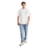Grimelange Antonio Erkek Baskı Detaylı%100 Organik Pamuk Örme Oversize T-shirt, Beyaz, 2XL