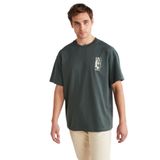 Grimelange Antonio Erkek Baskı Detaylı%100 Organik Pamuk Örme Oversize T-shirt, Yeşil, XL