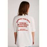 Grimelange Arcadıa Kadın Arka Ve Önü Yazi Detaylı %100 Organik Pamuklu Ekru/kırmızı T-shirt - XL - Ekru - Kırmızı