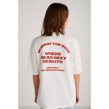 GRIMELANGE Arcadıa Kadın Arka Ve Önü Yazi Detaylı %100 Organik Pamuklu Ekru/kırmızı T-shirt