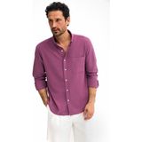 Grimelange Arles Erkek Keten Karışımlı Uzun Kollu Tek Cepli Regular Fit Mürdüm Gömlek - 2XL