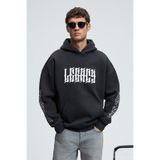 GRIMELANGE ARMAND Erkek Kapüşonlu Kanguru Cepli Önü Baskılı Oversize Antrasit Sweatshirt