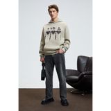 GRIMELANGE ARMAND Erkek Kapüşonlu Kanguru Cepli Önü Baskılı Oversize Taş Rengi Sweatshirt