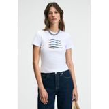 GRIMELANGE ATHEA Kadın Bisiklet Yaka Kısa Kollu Önü Baskılı Slim Beyaz T-Shirt