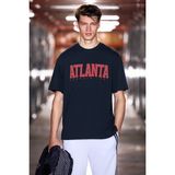 GRIMELANGE ATLANTA Erkek %100 Pamuklu Kısa Kollu Baskı Detaylı Lacivert T-Shirt