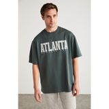 Grimelange Atlanta Erkek%100 Pamuklu Kısa Kollu Baskı Detaylı Yeşil T-Shirt, XL