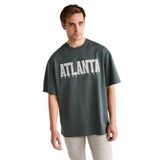 Grimelange Atlanta Erkek%100 Pamuklu Kısa Kollu Baskı Detaylı Yeşil T-Shirt