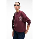 GRIMELANGE AUDRA Kadın Oversize Yuvarlak Yaka Nakış Detaylı Bordo Sweatshirt