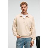 GRIMELANGE AUGUST Erkek %100 Pamuk Yarım Fermuarlı Yakalı Cepli Süs Etiketli Bej Sweatshirt