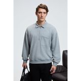 GRIMELANGE AUGUST Erkek %100 Pamuk Yarım Fermuarlı Yakalı Cepli Süs Etiketli Grimelanj Sweatshirt