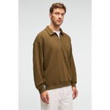 GRIMELANGE AUGUST Erkek %100 Pamuk Yarım Fermuarlı Yakalı Cepli Süs Etiketli Haki Sweatshirt