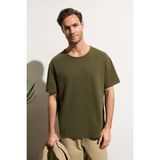 Grimelange Axıon Erkek %100 Organik Pamuklu Yuvarlak Yakalı Regular Fit Haki T-Shirt - XL