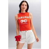 GRIMELANGE AZURA Kadın Baskılı Kısa Kollu Crop Kırmızı T-Shirt