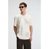 GRIMELANGE BAGGY Erkek %100 Pamuk Oversize Fit Baskılı Kısa Kollu Yuvarlak Yakalı Vanilya T-Shirt