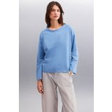 GRIMELANGE Basıl Kadın %100 Organik Pamuk Bisiklet Yaka Oversize Fit Uzun Kollu Indigo T-Shirt