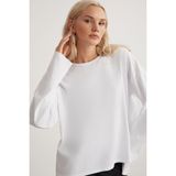 Grimelange Basil Kadın%100 Pamuk Bisiklet Yaka Oversize Fit Uzun Kollu T-shirt, Beyaz, XS